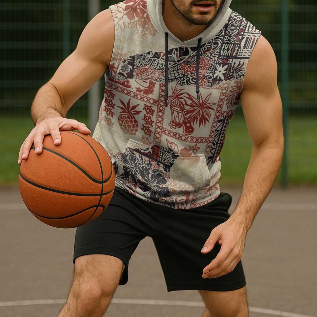 Hawaii Beige Version Sleeveless Hoodie Aloha Tribal Pattern - Polynesian Pride