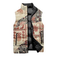 Hawaii Beige Version Sleeveless Puffer Jacket Aloha Tribal Pattern - Polynesian Pride