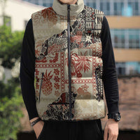 Hawaii Beige Version Sleeveless Puffer Jacket Aloha Tribal Pattern - Polynesian Pride