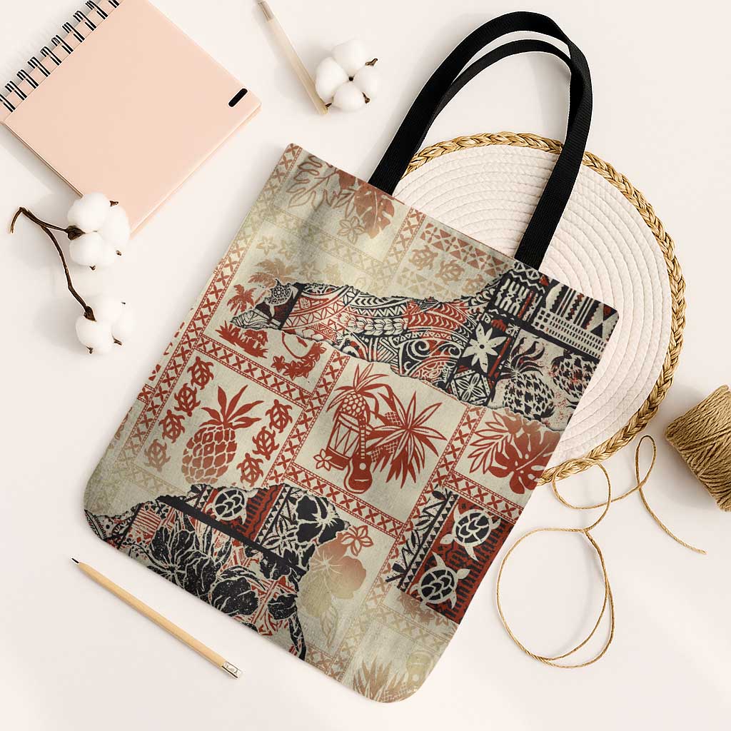 Hawaii Beige Version Tote Bag Aloha Tribal Pattern LT9 Black Strap One Size Beige - Polynesian Pride