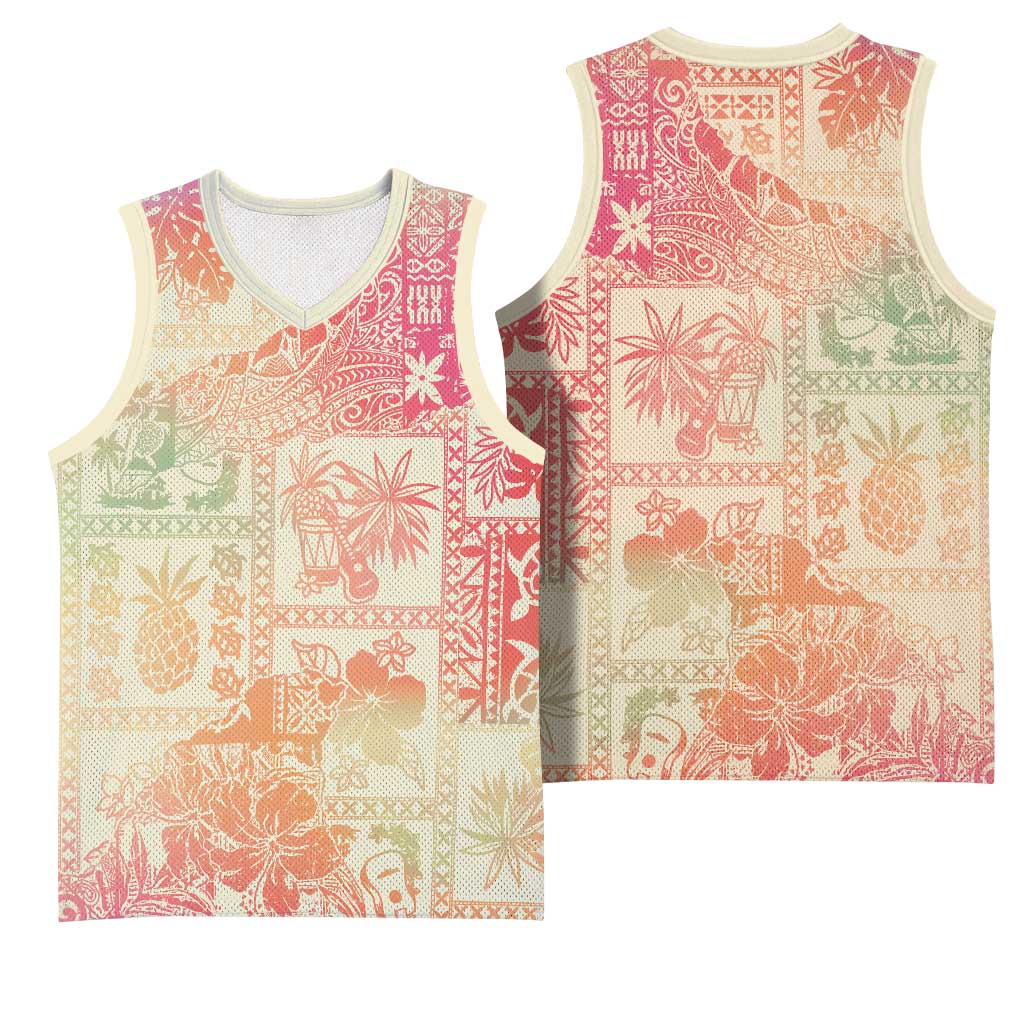 Hawaii Sweat Pink Ombre Basketball Jersey Aloha Tribal Pattern - Polynesian Pride