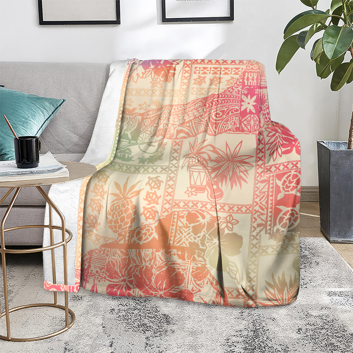 Hawaii Blanket Aloha Tribal Pattern Sweat Pink Ombre LT9 - Polynesian Pride