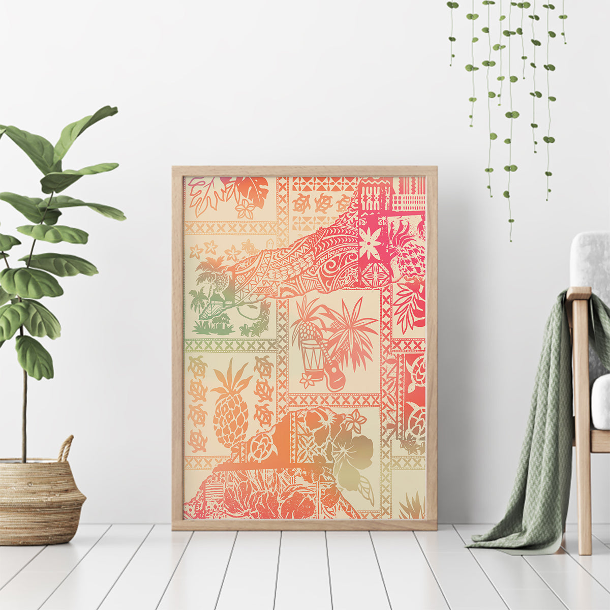 Hawaii Canvas Wall Art Aloha Tribal Pattern Sweat Pink Ombre LT9 - Polynesian Pride