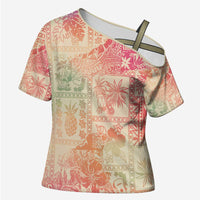 Hawaii Sweat Pink Ombre Cross Shoulder Shirt Aloha Tribal Pattern - Polynesian Pride