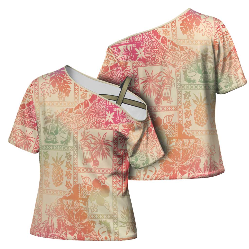 Hawaii Sweat Pink Ombre Cross Shoulder Shirt Aloha Tribal Pattern - Polynesian Pride