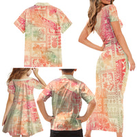 Hawaii Family Matching Short Sleeve Bodycon Dress and Hawaiian Shirt Aloha Tribal Pattern Sweat Pink Ombre LT9 - Polynesian Pride