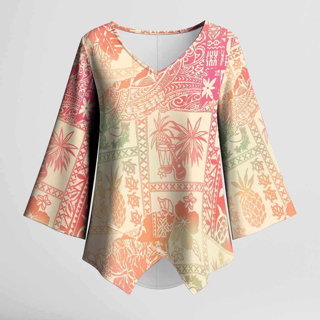Hawaii Sweat Pink Ombre Kimono Sleeve Blouse Aloha Tribal Pattern - Polynesian Pride