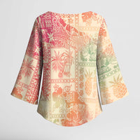 Hawaii Sweat Pink Ombre Kimono Sleeve Blouse Aloha Tribal Pattern - Polynesian Pride