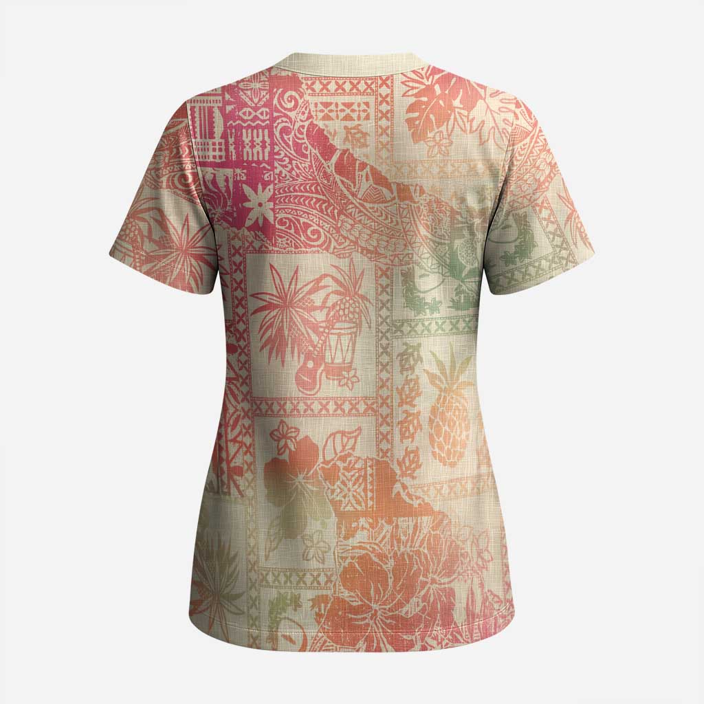Hawaii Sweat Pink Ombre Scrub Top Aloha Tribal Pattern - Polynesian Pride