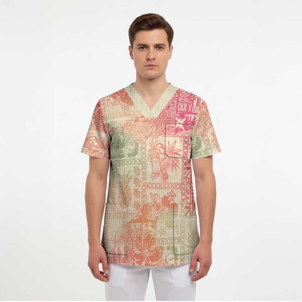 Hawaii Sweat Pink Ombre Scrub Top Aloha Tribal Pattern - Polynesian Pride