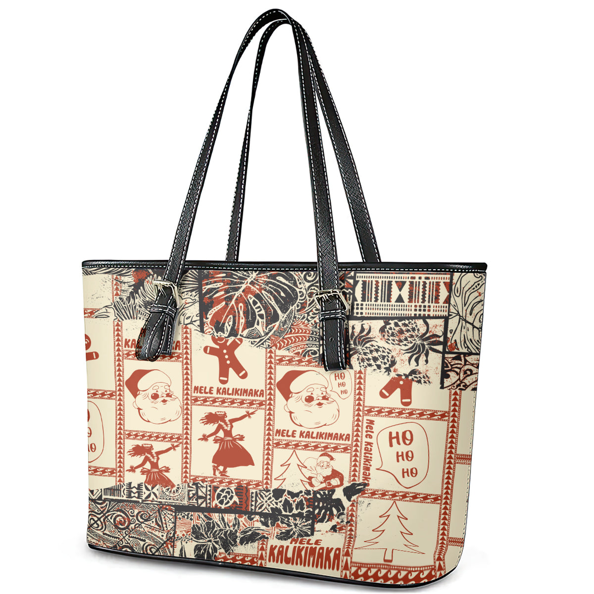 Aloha Hawaii Christmas Leather Tote Bag Mele Kalikimaka Tapa Tribal Retro Style LT9 - Polynesian Pride