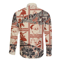 Aloha Hawaii Christmas Long Sleeve Button Shirt Mele Kalikimaka Tapa Tribal Retro Style LT9 - Polynesian Pride