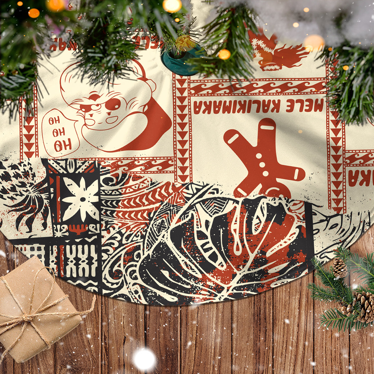 Aloha Hawaii Christmas Tree Skirt Mele Kalikimaka Tapa Tribal Retro Style LT9 - Polynesian Pride