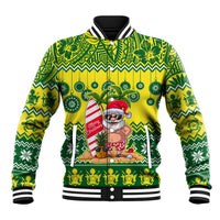 Cook Islands Christmas Baseball Jacket Santa Beach Meri Kiritimiti LT9 Unisex Green - Polynesian Pride