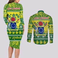 Cook Islands Christmas Couples Matching Long Sleeve Bodycon Dress and Long Sleeve Button Shirt Santa Beach Meri Kiritimiti LT9 - Polynesian Pride