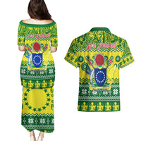 Cook Islands Christmas Couples Matching Puletasi Dress and Hawaiian Shirt Santa Beach Meri Kiritimiti LT9 - Polynesian Pride