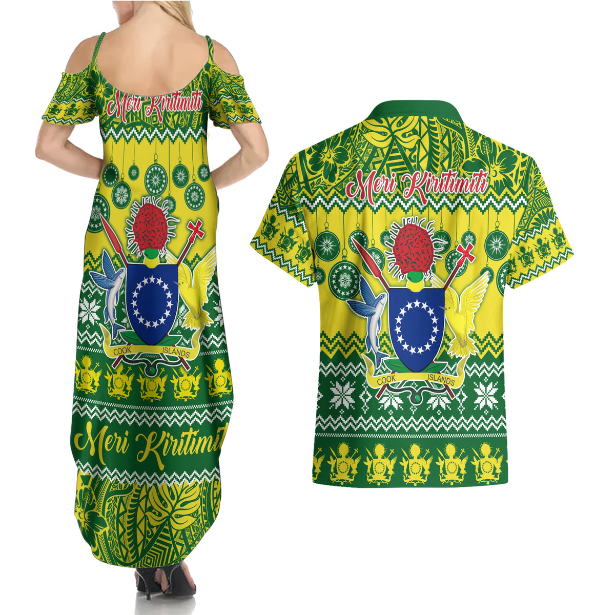 Cook Islands Christmas Couples Matching Summer Maxi Dress and Hawaiian Shirt Santa Beach Meri Kiritimiti LT9 - Polynesian Pride