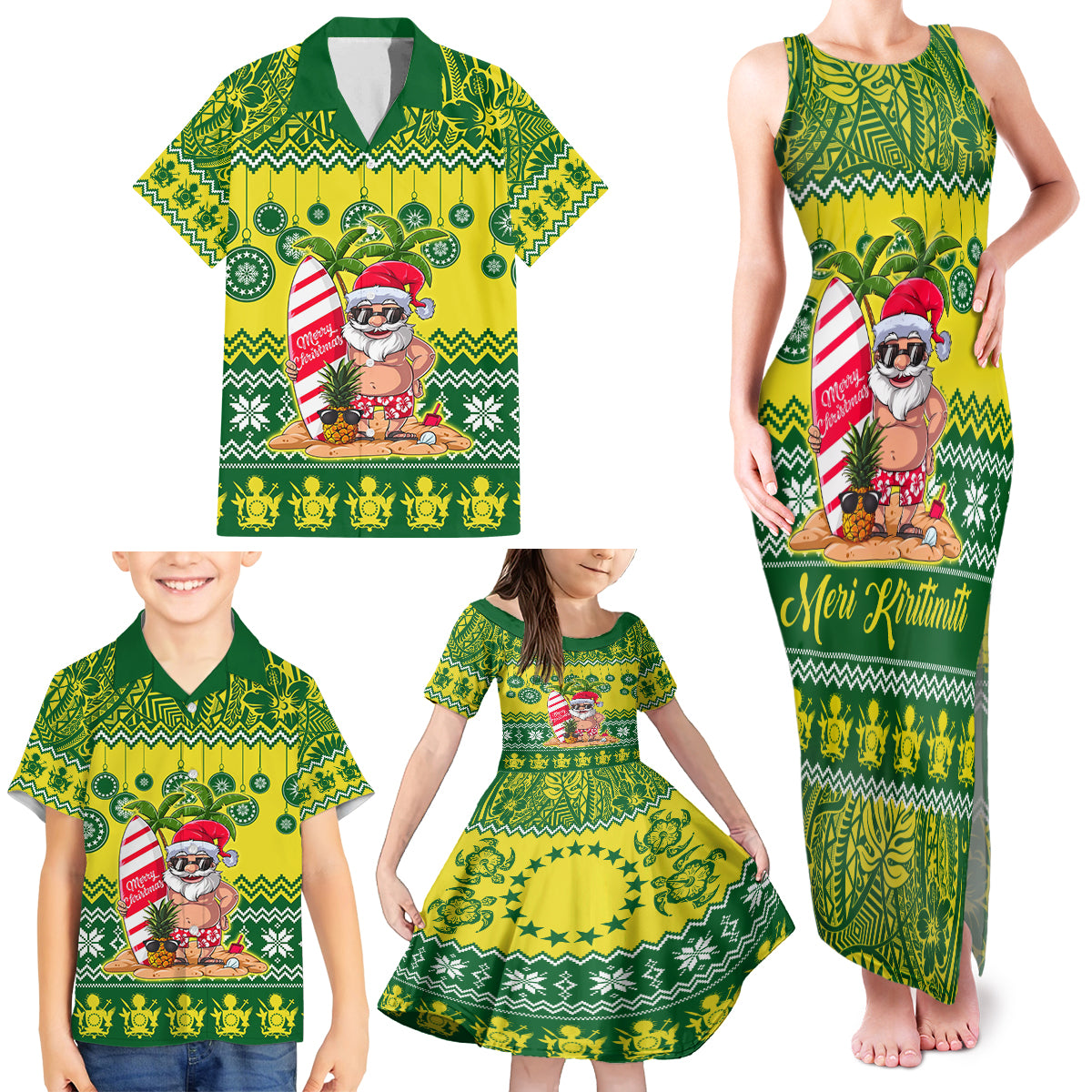 Cook Islands Christmas Family Matching Tank Maxi Dress and Hawaiian Shirt Santa Beach Meri Kiritimiti LT9 - Polynesian Pride