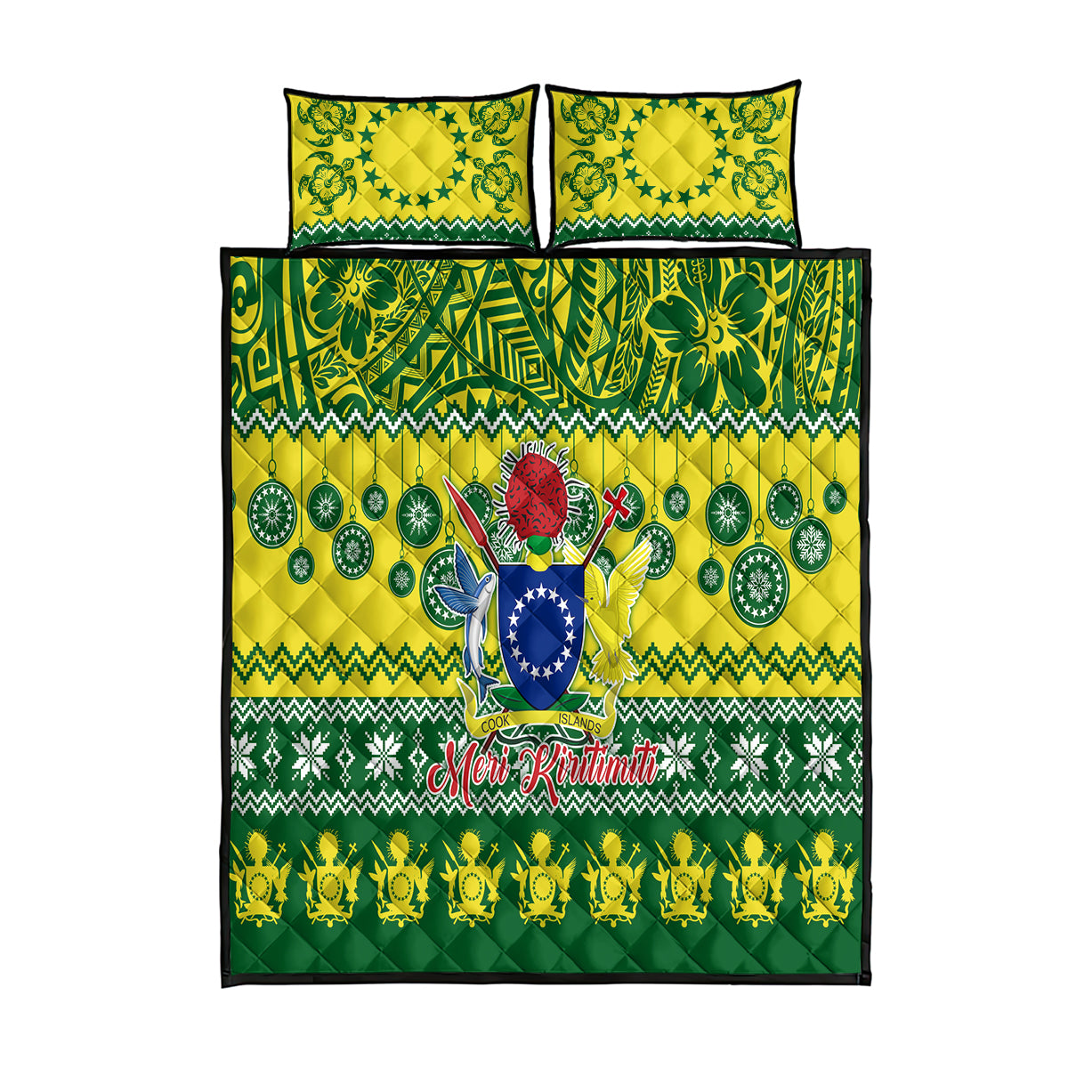 Cook Islands Christmas Quilt Bed Set Santa Beach Meri Kiritimiti LT9 Green - Polynesian Pride