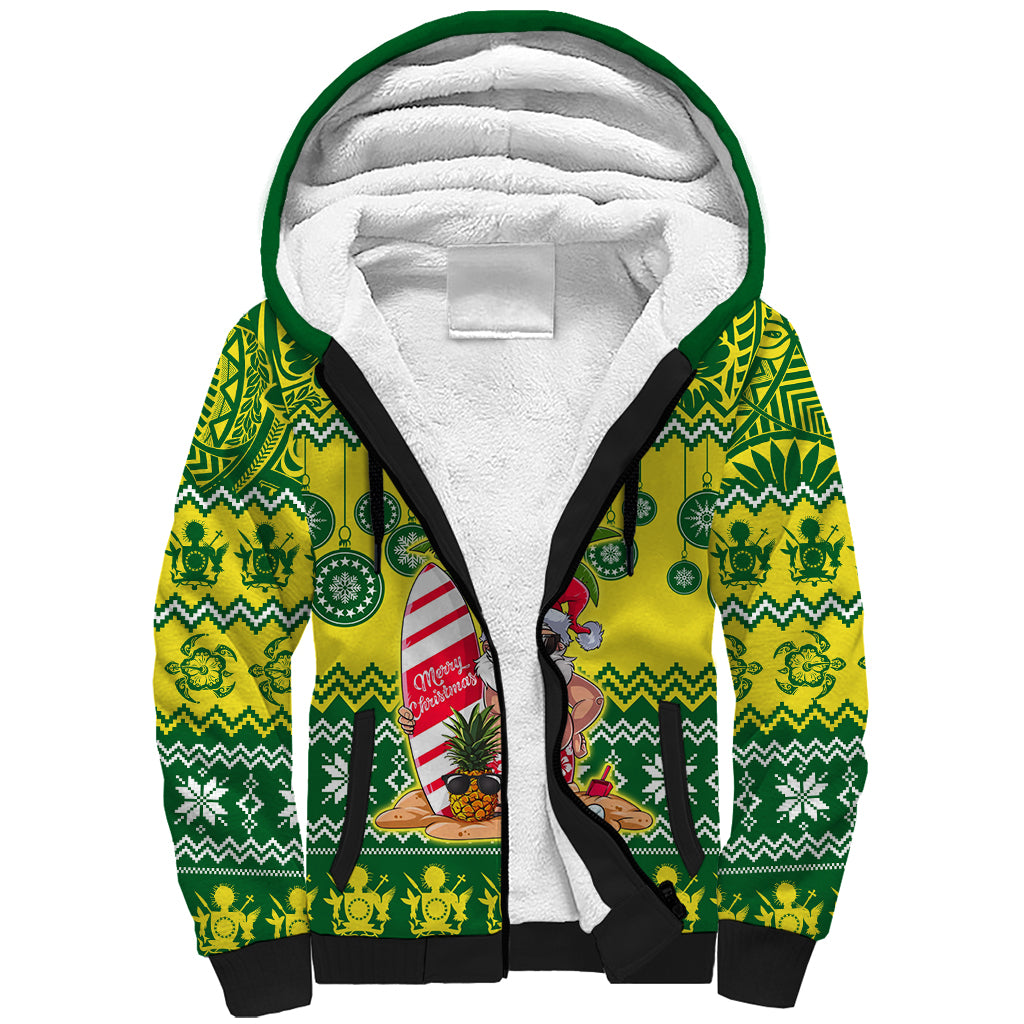 Cook Islands Christmas Sherpa Hoodie Santa Beach Meri Kiritimiti LT9 Unisex Green - Polynesian Pride