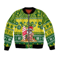 Personalised Cook Islands Christmas Bomber Jacket Santa Beach Meri Kiritimiti LT9 Unisex Green - Polynesian Pride