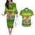 Personalised Cook Islands Christmas Couples Matching Off The Shoulder Long Sleeve Dress and Hawaiian Shirt Santa Beach Meri Kiritimiti LT9 Green - Polynesian Pride
