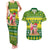 Personalised Cook Islands Christmas Couples Matching Tank Maxi Dress and Hawaiian Shirt Santa Beach Meri Kiritimiti LT9 Green - Polynesian Pride