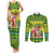 Personalised Cook Islands Christmas Couples Matching Tank Maxi Dress and Long Sleeve Button Shirt Santa Beach Meri Kiritimiti LT9 Green - Polynesian Pride