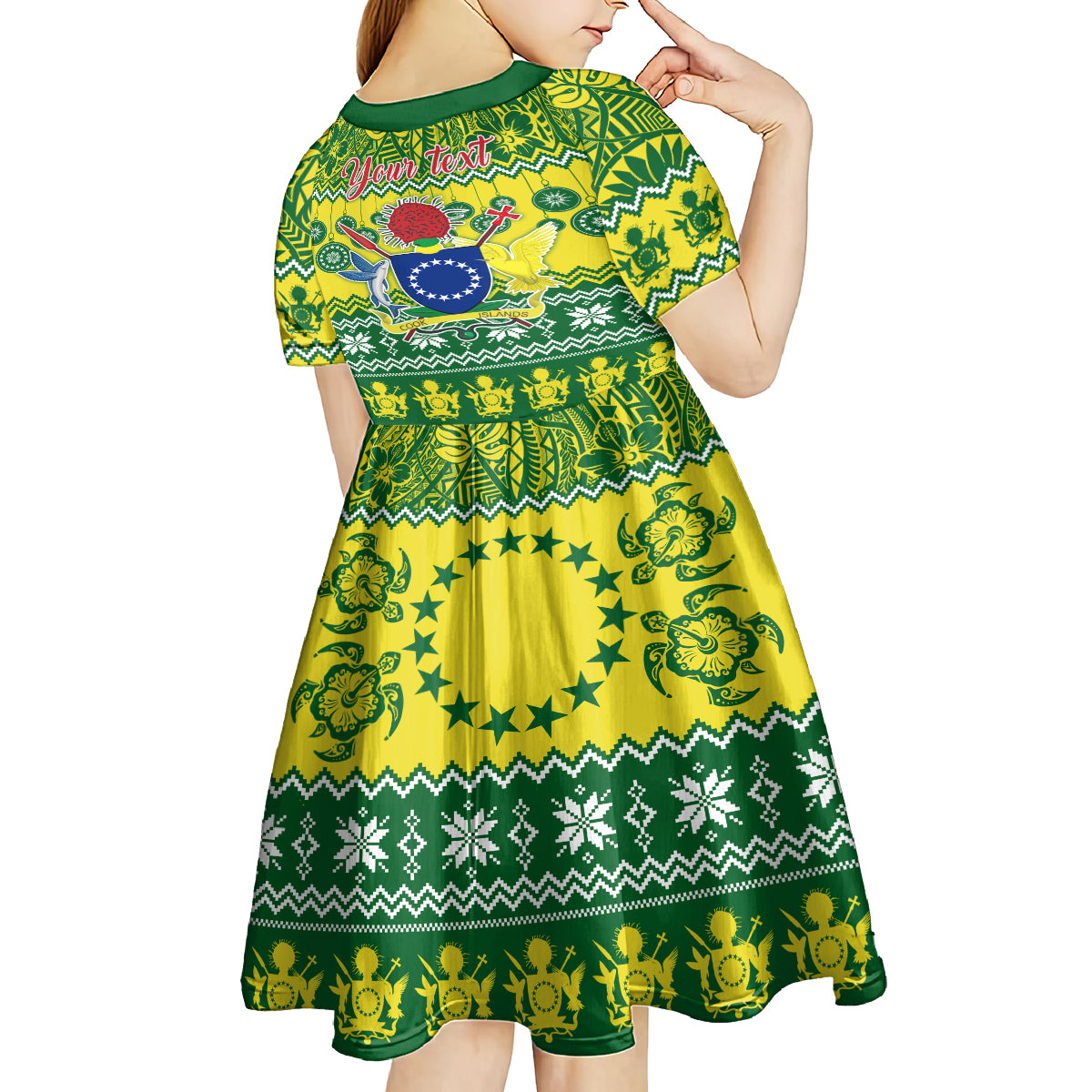 Personalised Cook Islands Christmas Kid Short Sleeve Dress Santa Beach Meri Kiritimiti LT9 - Polynesian Pride
