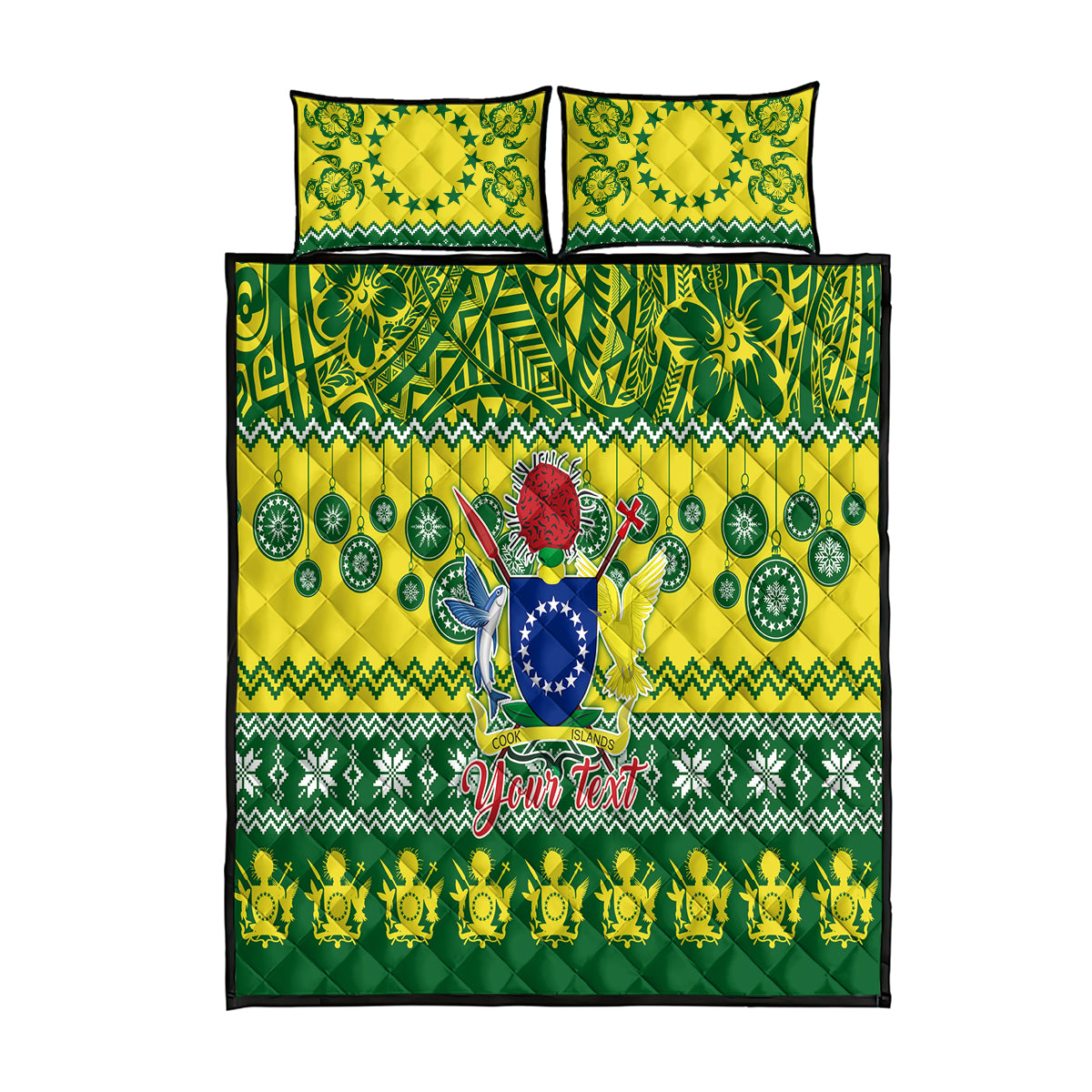 Personalised Cook Islands Christmas Quilt Bed Set Santa Beach Meri Kiritimiti LT9 Green - Polynesian Pride