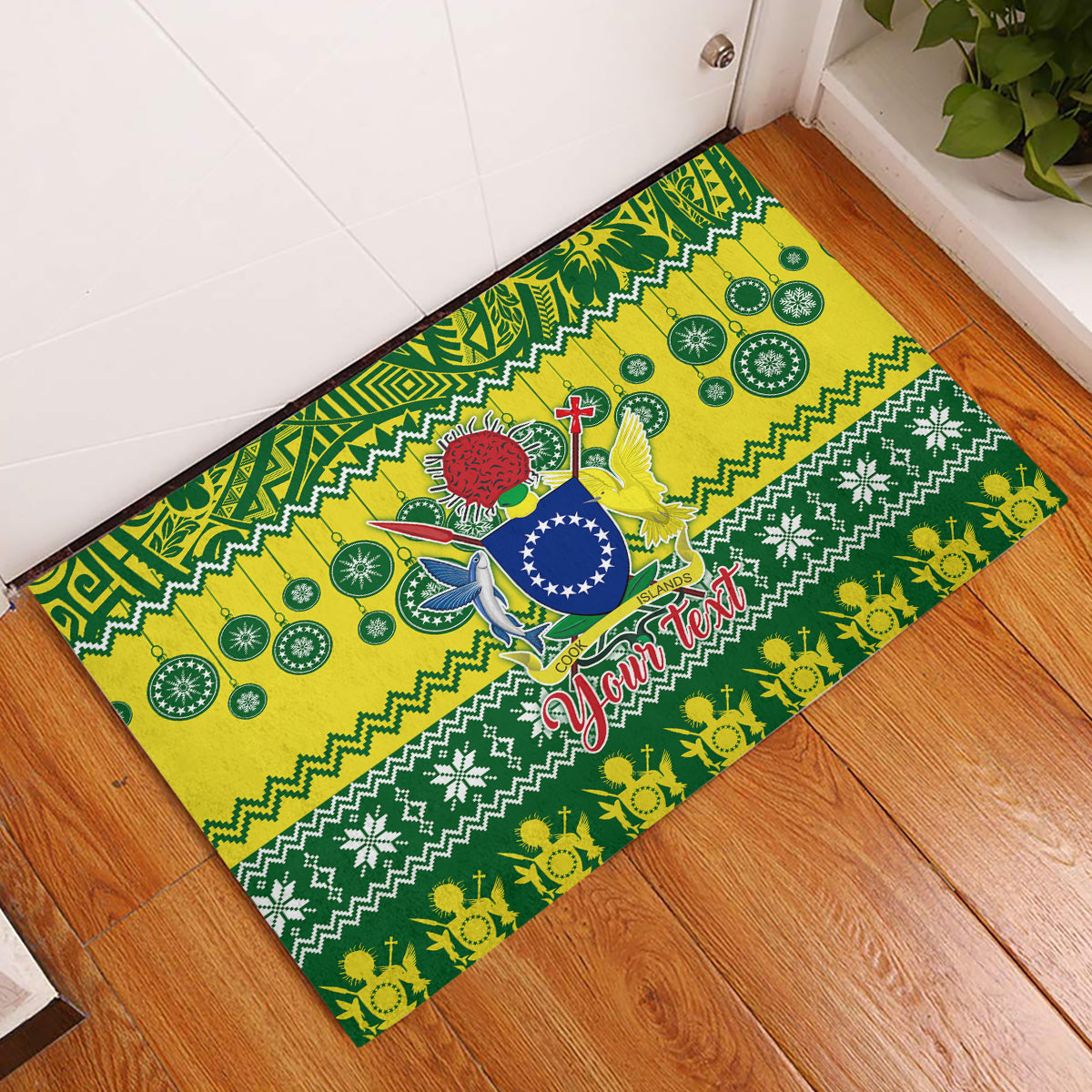 Personalised Cook Islands Christmas Rubber Doormat Santa Beach Meri Kiritimiti LT9 Green - Polynesian Pride