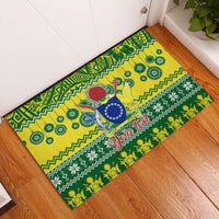 Personalised Cook Islands Christmas Rubber Doormat Santa Beach Meri Kiritimiti LT9 Green - Polynesian Pride