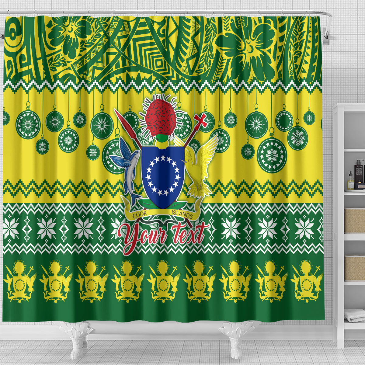 Personalised Cook Islands Christmas Shower Curtain Santa Beach Meri Kiritimiti LT9 - Polynesian Pride