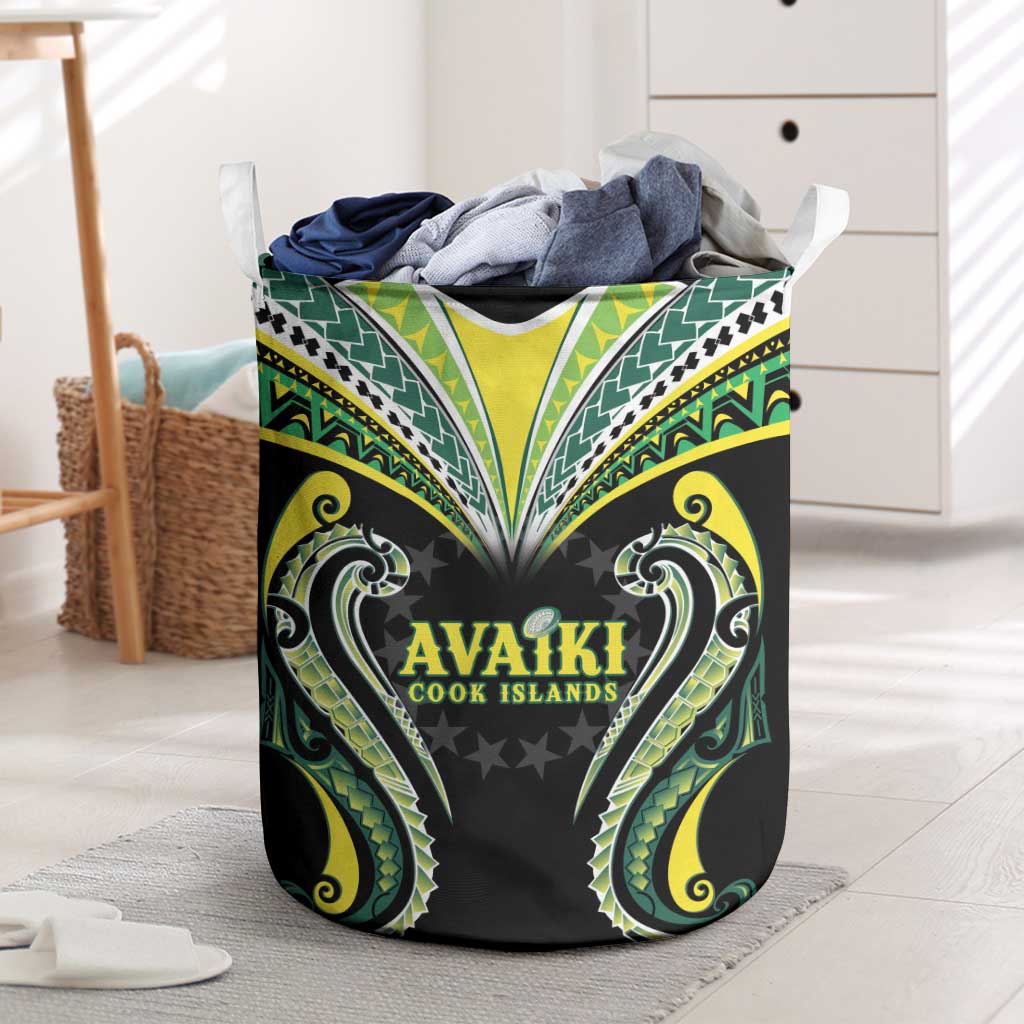 Rugby Cook Islands Avaiki Laundry Basket Black Kuki Airani Tribal Maori Inspired - Polynesian Pride