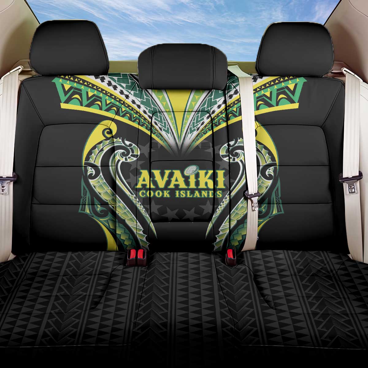 Rugby Cook Islands Avaiki Back Car Seat Cover Black Kuki Airani Tribal Maori Inspired - Polynesian Pride