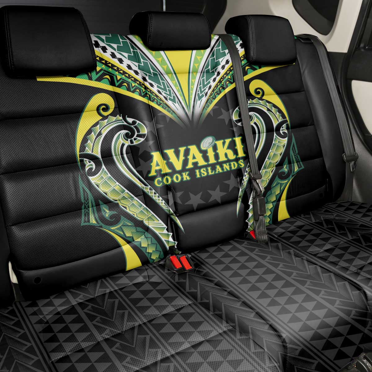 Rugby Cook Islands Avaiki Back Car Seat Cover Black Kuki Airani Tribal Maori Inspired - Polynesian Pride