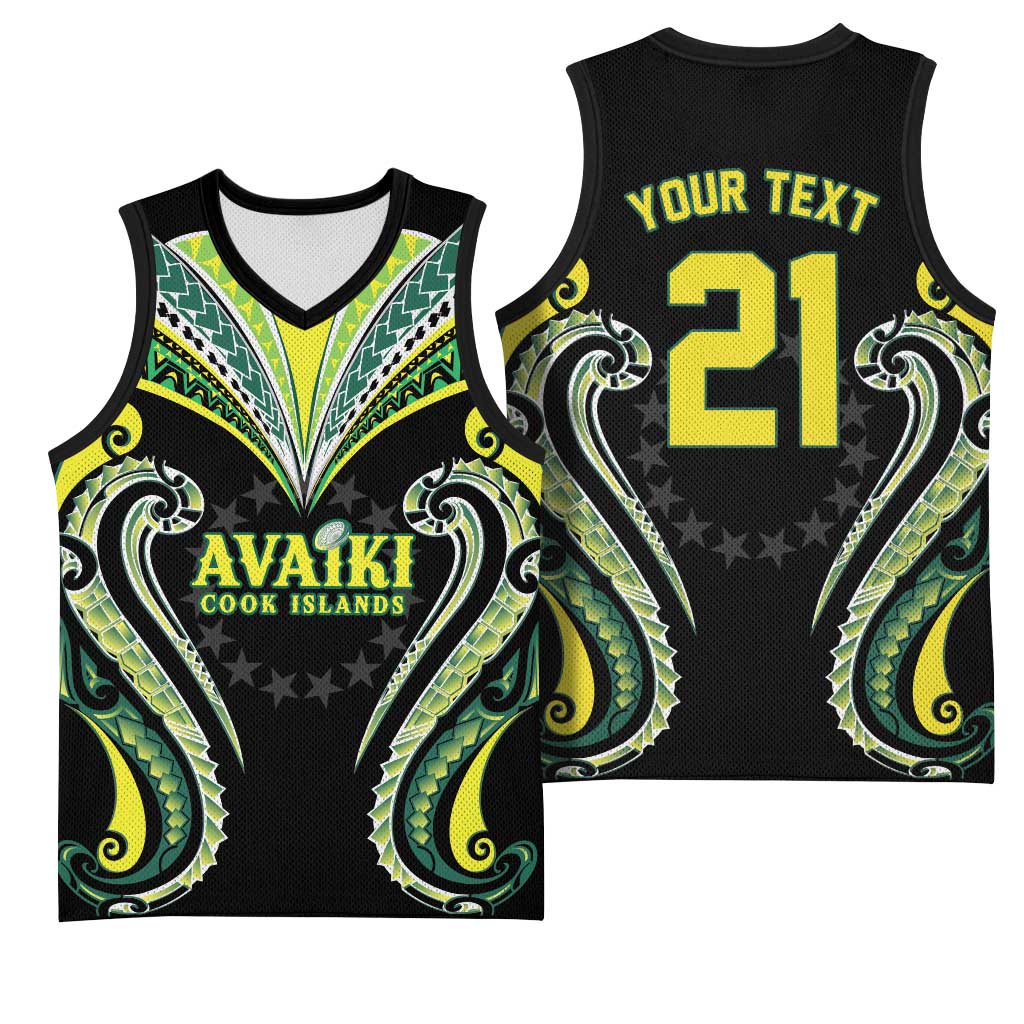 Custom Rugby Cook Islands Avaiki Basketball Jersey Black Kuki Airani Tribal Maori Inspired - Polynesian Pride