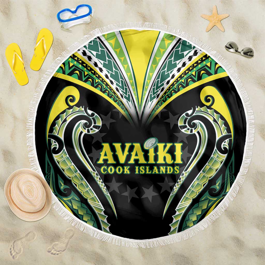 Rugby Cook Islands Avaiki Beach Blanket Black Kuki Airani Tribal Maori Inspired - Polynesian Pride