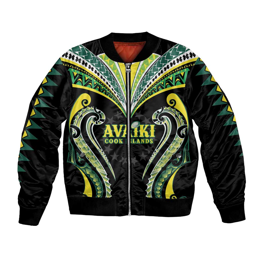 Custom Rugby Cook Islands Avaiki Bomber Jacket Black Kuki Airani Tribal Maori Inspired - Polynesian Pride
