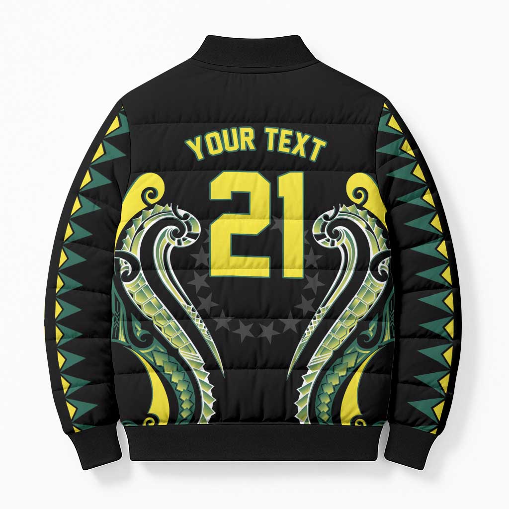 Custom Rugby Cook Islands Avaiki Bomber Puffer Jacket Black Kuki Airani Tribal Maori Inspired - Polynesian Pride