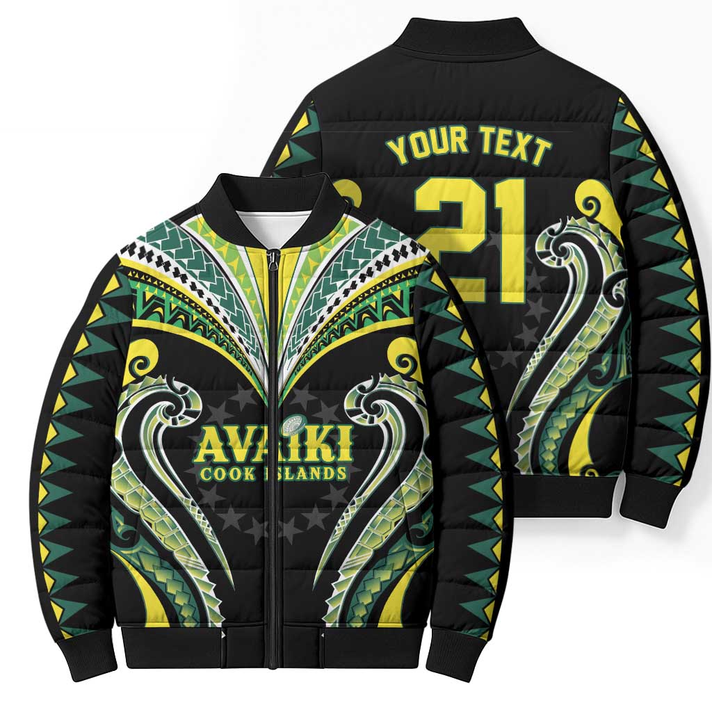 Custom Rugby Cook Islands Avaiki Bomber Puffer Jacket Black Kuki Airani Tribal Maori Inspired - Polynesian Pride