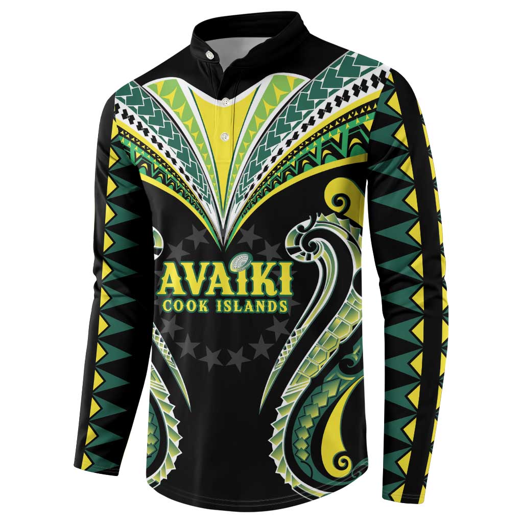 Custom Rugby Cook Islands Avaiki Button Sweatshirt Black Kuki Airani Tribal Maori Inspired - Polynesian Pride