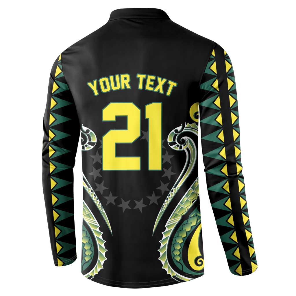 Custom Rugby Cook Islands Avaiki Button Sweatshirt Black Kuki Airani Tribal Maori Inspired - Polynesian Pride