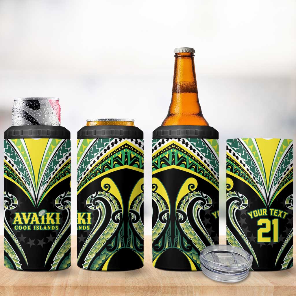 Custom Rugby Cook Islands Avaiki 4 in 1 Can Cooler Tumbler Black Kuki Airani Tribal Maori Inspired - Polynesian Pride