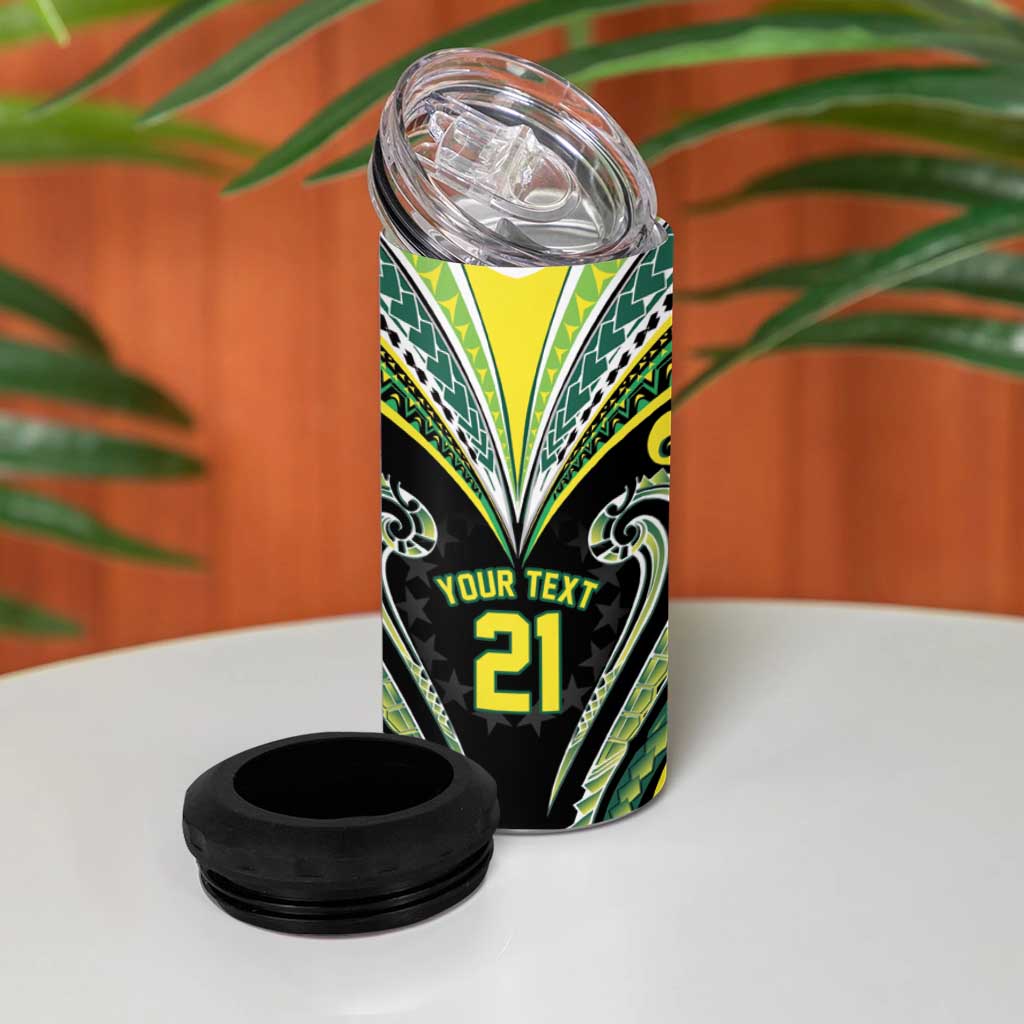 Custom Rugby Cook Islands Avaiki 4 in 1 Can Cooler Tumbler Black Kuki Airani Tribal Maori Inspired - Polynesian Pride