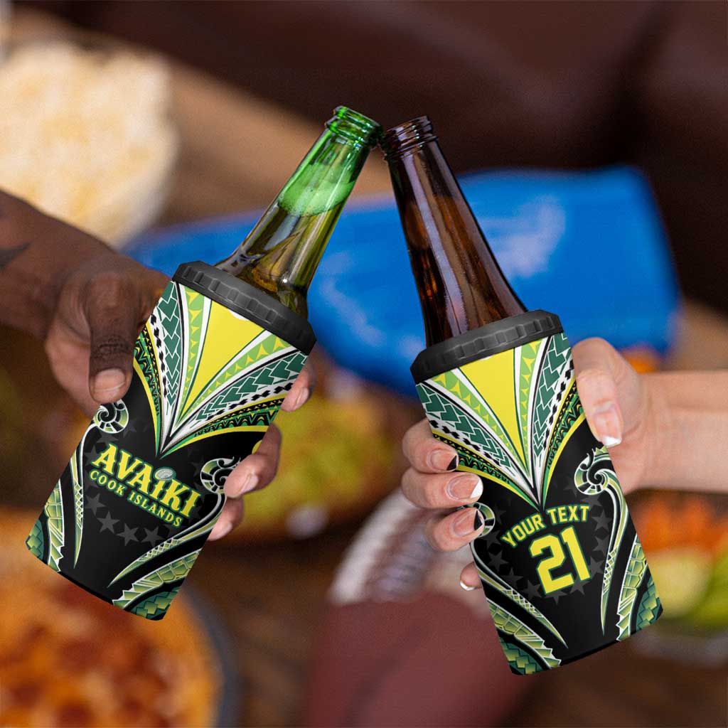 Custom Rugby Cook Islands Avaiki 4 in 1 Can Cooler Tumbler Black Kuki Airani Tribal Maori Inspired - Polynesian Pride