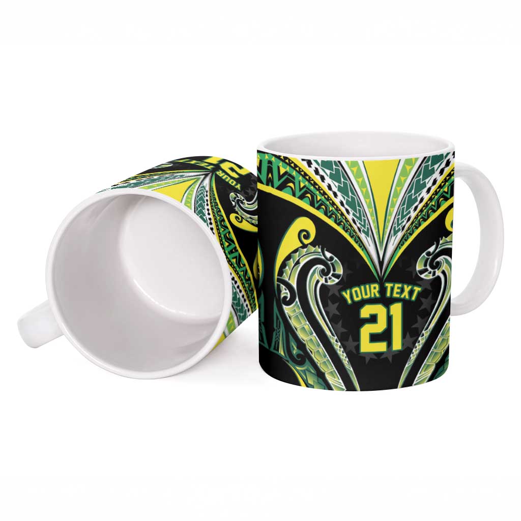 Custom Rugby Cook Islands Avaiki Ceramic Mug Black Kuki Airani Tribal Maori Inspired - Polynesian Pride