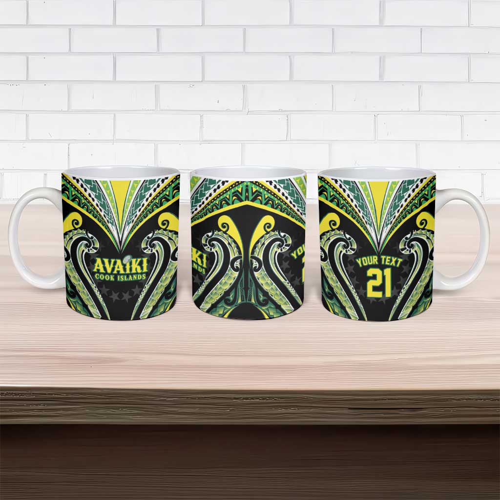 Custom Rugby Cook Islands Avaiki Ceramic Mug Black Kuki Airani Tribal Maori Inspired - Polynesian Pride