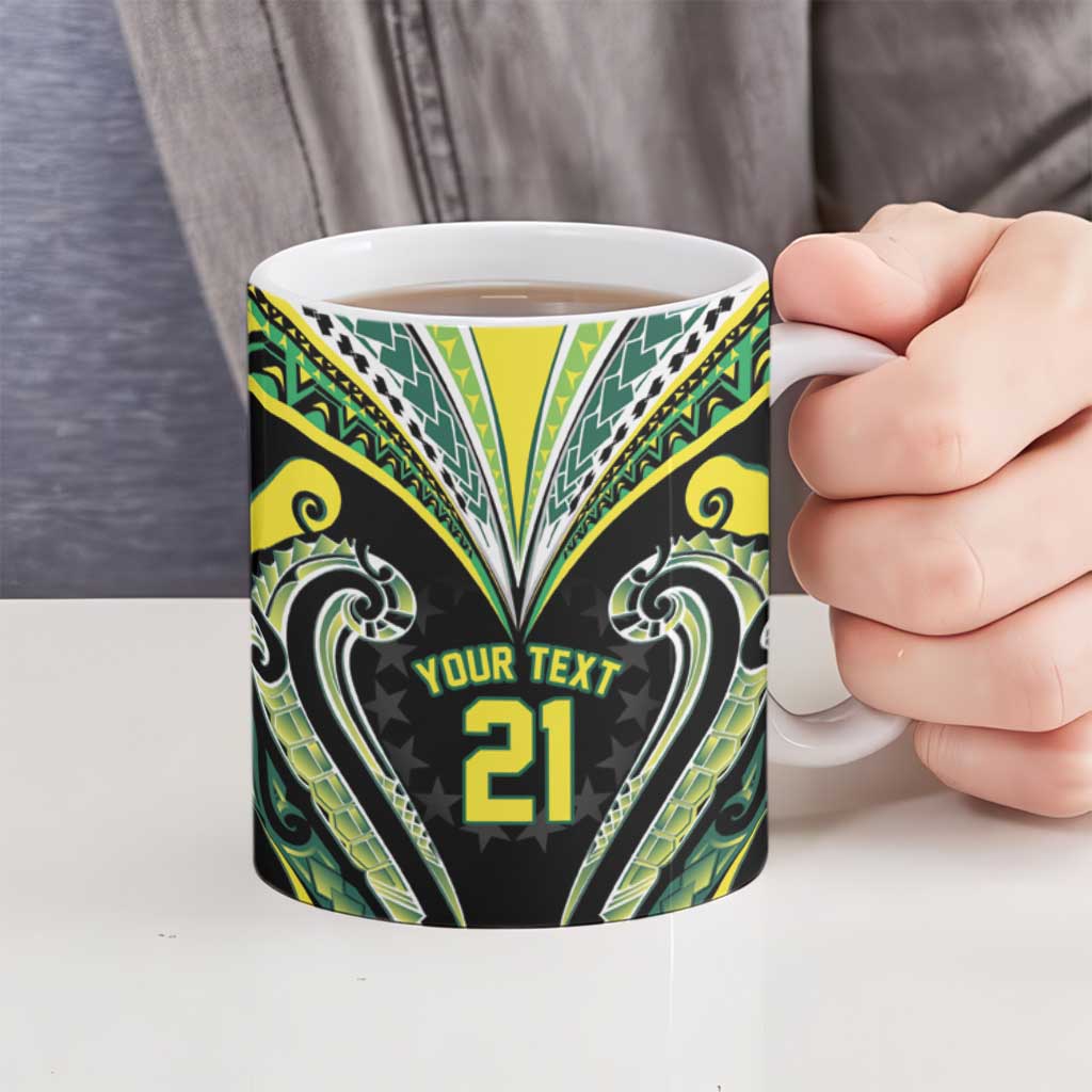 Custom Rugby Cook Islands Avaiki Ceramic Mug Black Kuki Airani Tribal Maori Inspired - Polynesian Pride
