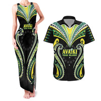 Custom Rugby Cook Islands Avaiki Couples Matching Tank Maxi Dress and Hawaiian Shirt Black Kuki Airani Tribal Maori Inspired - Polynesian Pride